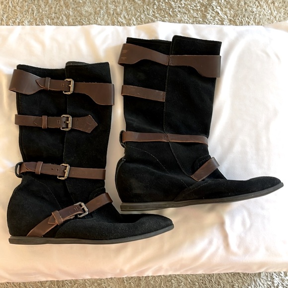 otot Suede Boots with Straps Black/Brown Size 9 EUC - Picture 3 of 12
